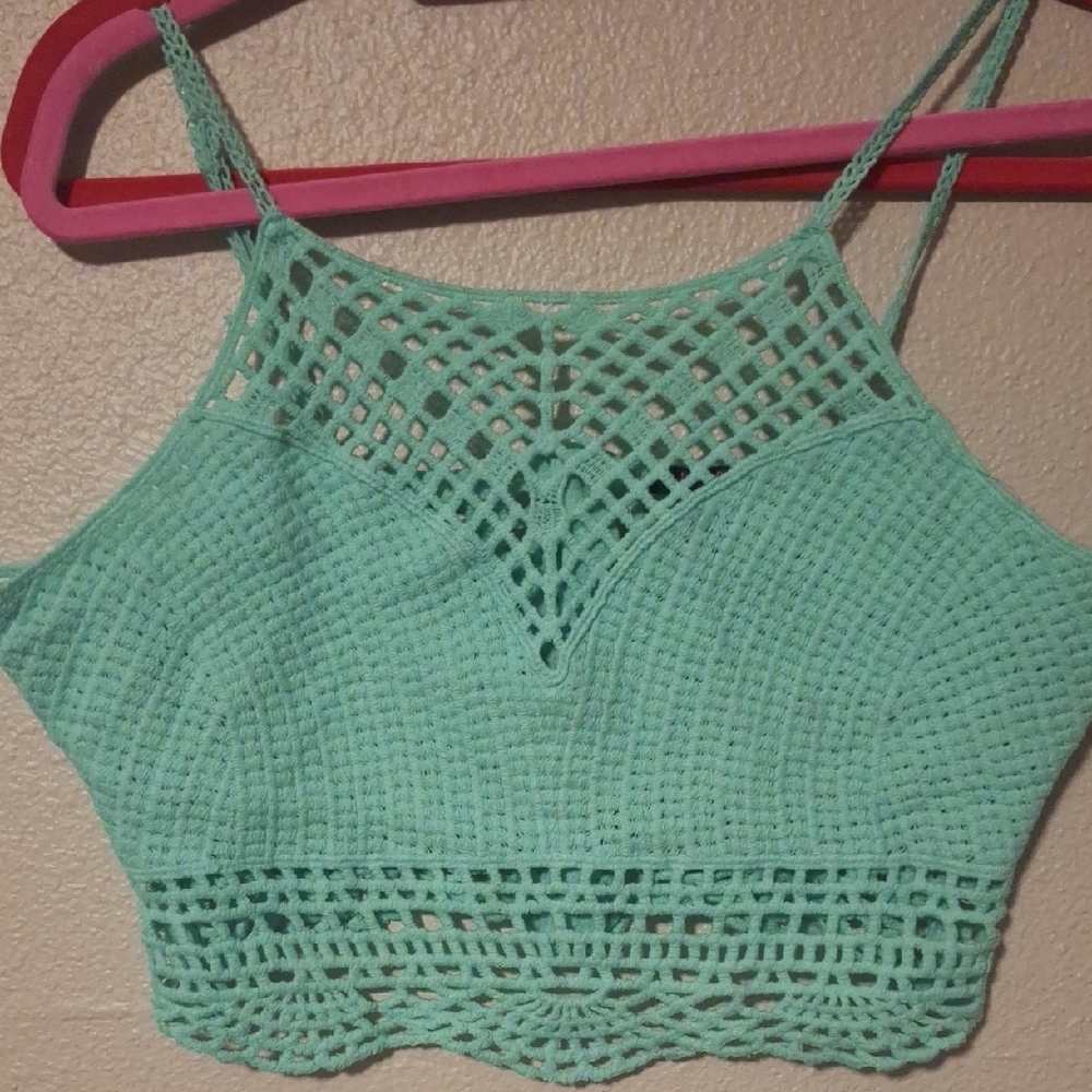 Mint Green Crochet Halter Top